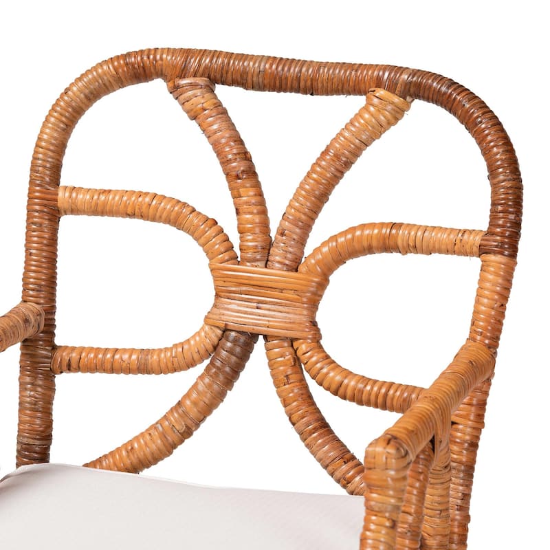 Trevor 5-Piece Rattan Dining Set - Round Wicker Table with Scallop Edge and 4 Armchairs, Handwoven Boho Coastal Style for Dining