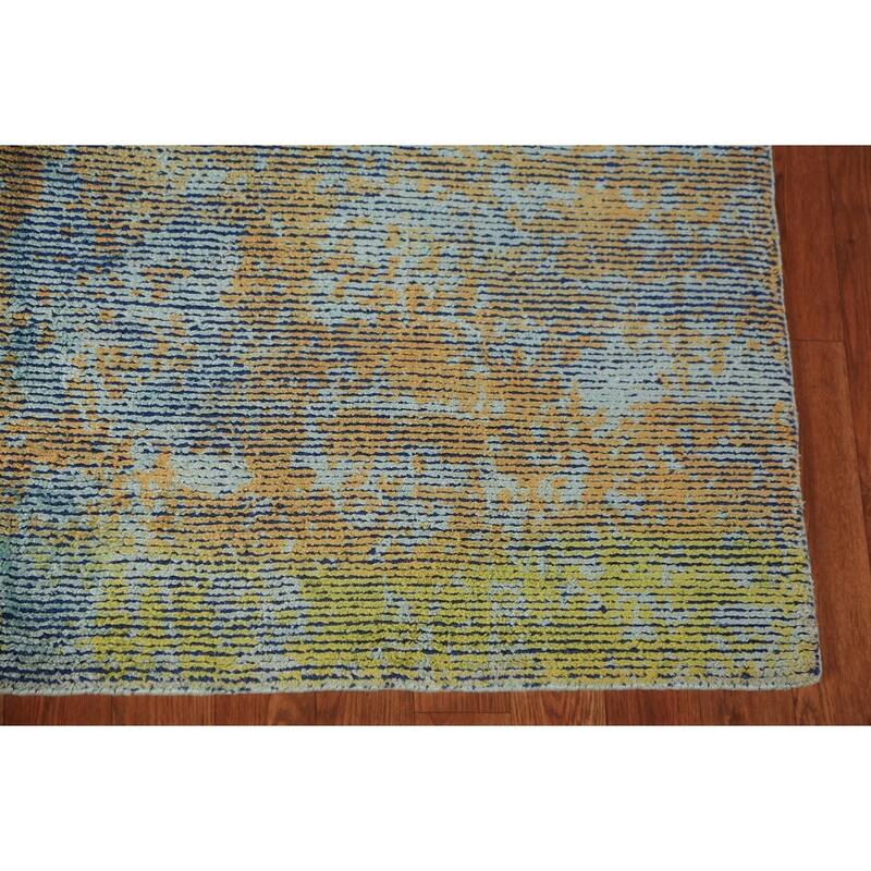 Contemporary Abstract Indian Rug Hand-Knotted Wool Carpet - 4'9"x 6'10"