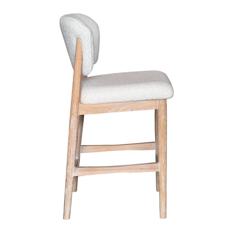 Fela Counter Stool Chair, Ivory White and Back, Natural Brown Wood