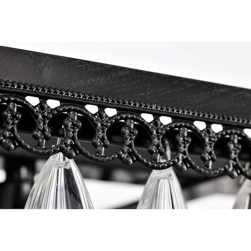 Antique Black 6-Light Rectangular Kitchen Island Lighting with Crystal Hanging