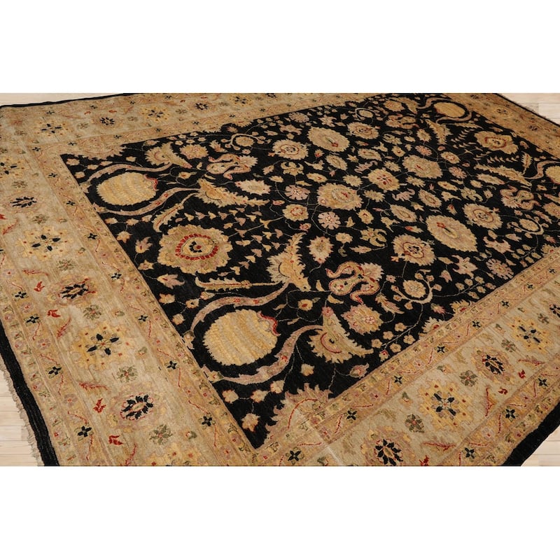 10x14 Exquisite Black & Beige 100% Wool Chobi Peshawarr Area Rug - 9' 3'' x 13' 4''