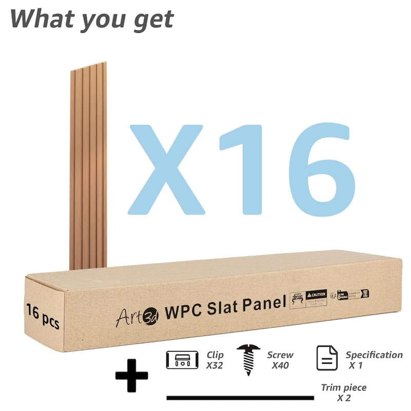 Art3d WPC Slat Wall Panels,3D Wall Accents for Interior Wall Decor,48in x 6in (Pack of 16)