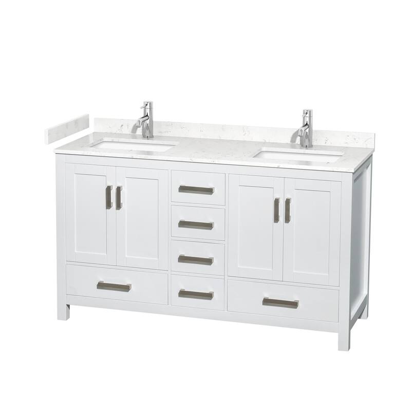 Wyndham Collection Sheffield 60" Double Bathroom Vanity, Carrara - White / Carrara Cultured Marble Top / Brushed
