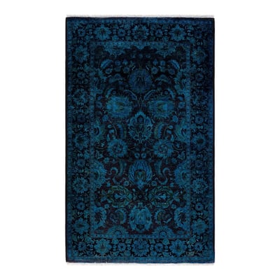 Overton Hand Knotted Wool Vintage Inspired Modern Contemporary Overdyed Black Area Rug - 3' 2" x 5' 2"