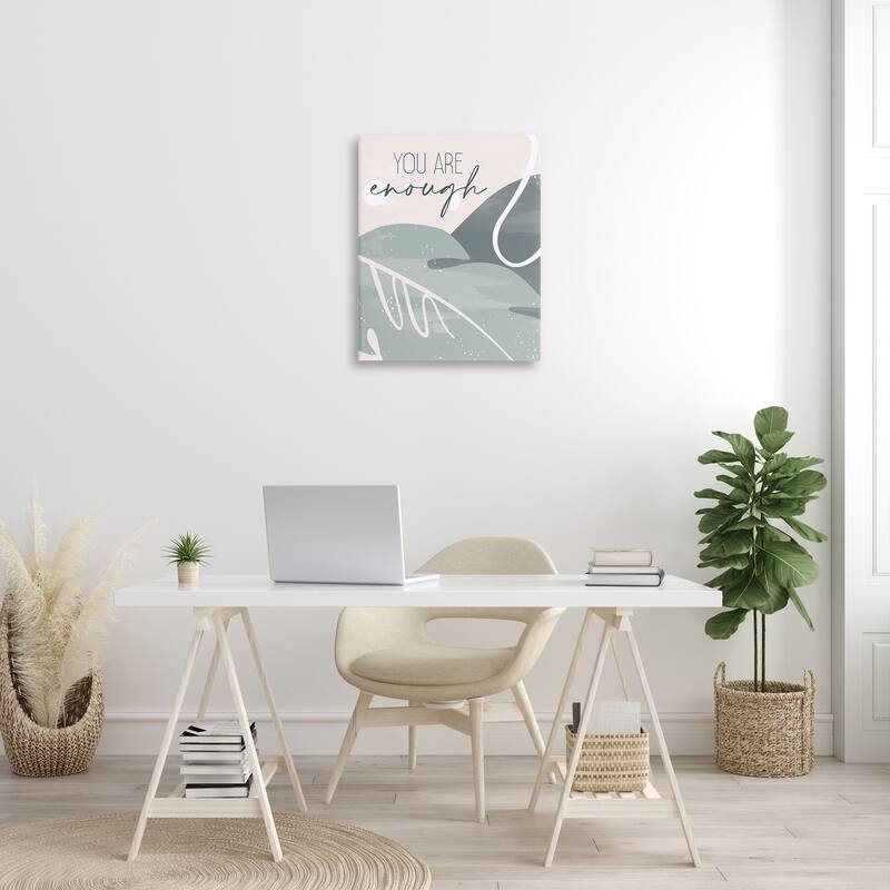 Stupell You are Enough Phrase Soft Green Leaves Canvas Wall Art
