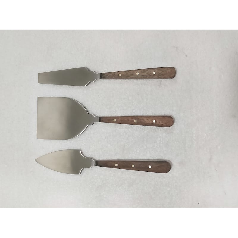 3pc Cheese Knife Set w/ Wood Handles in Giftbox - Silver & Wood
