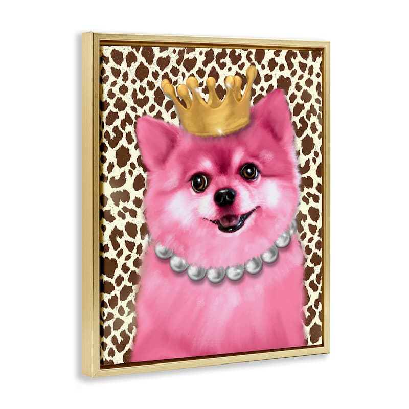 Stupell Pink Royal Pomeranian Framed Floater Canvas Wall Art Design By Matthew Piotrowicz
