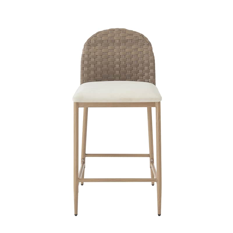 Christopher Knight Home - Isolde Farmhouse Upholstered Armless Barstool in Iron & Rattan (Set of 2)