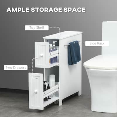 Slim Bathroom Cabinet, Freestanding Storage Cabinet Narrow Toilet Paper Holder Cabinet with Drawers, Side Towel Rack with Wheels