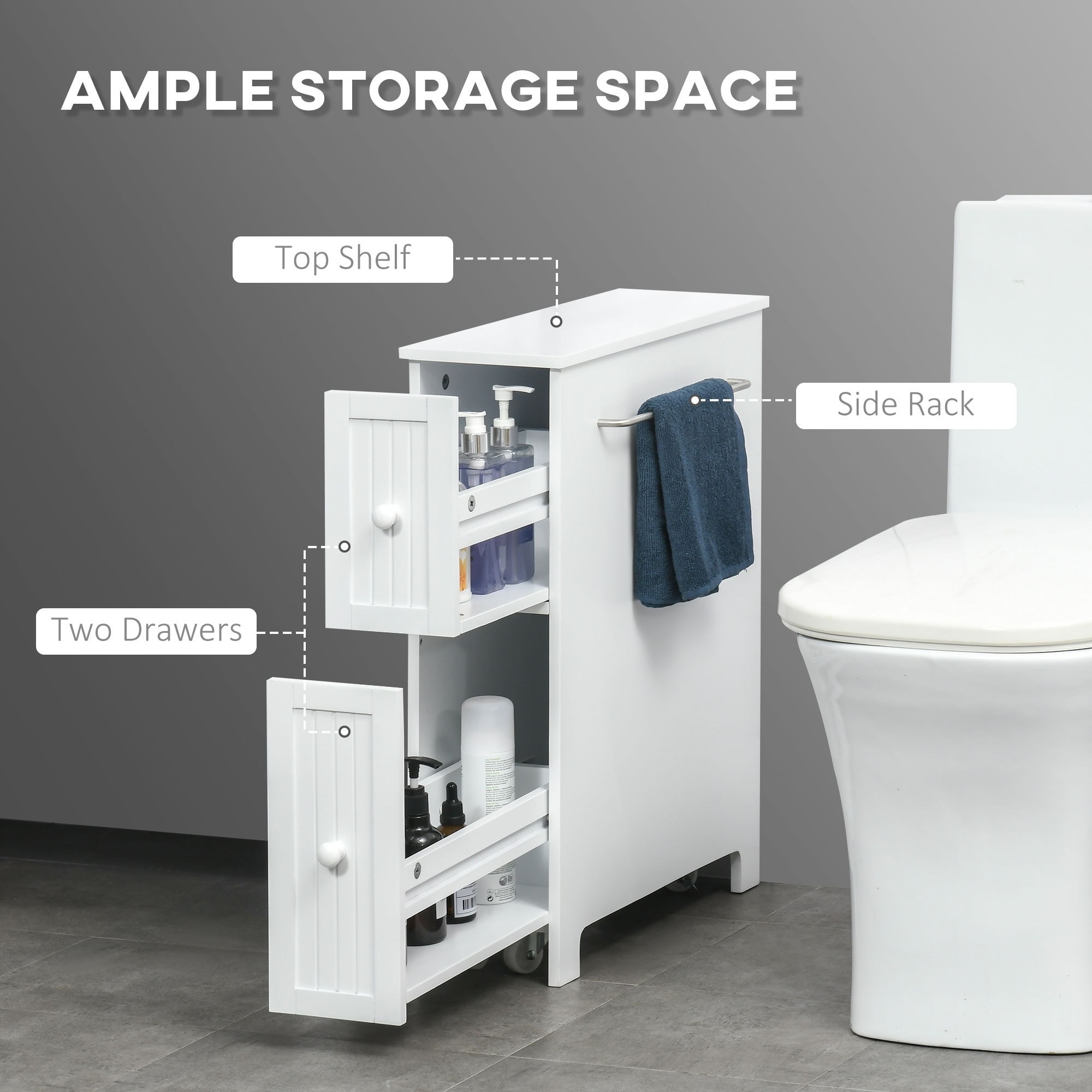 Free standing bathroom on sale cabinet with towel bar