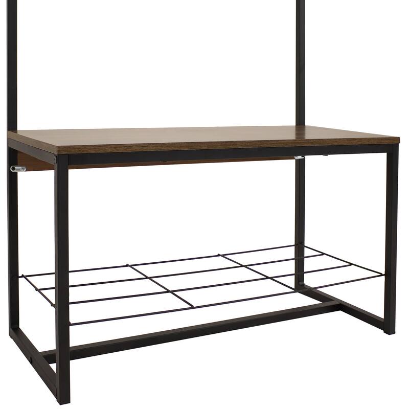 Industrial Style Hall Tree Bench with Coat and Shoe Rack