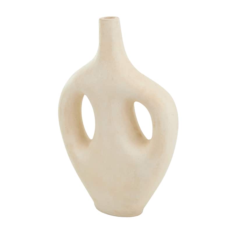 Beige Paper Mache Abstract Double Handle Decorative Vase