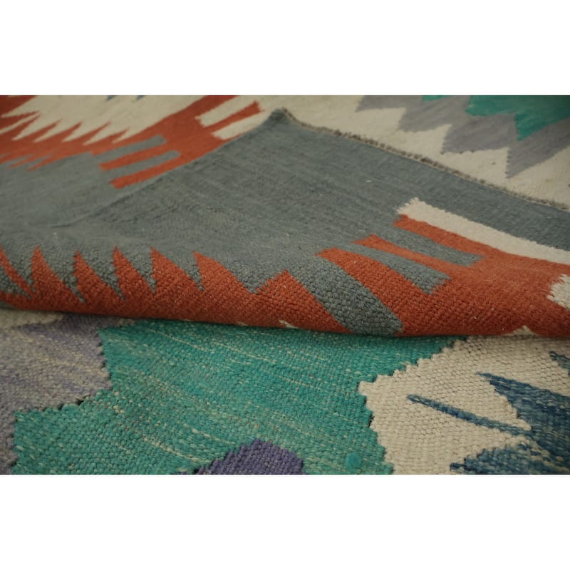 Hand Woven Oriental 100% Wool Carpet Southwestern Tribal Green Kilim Area Rug - 11' 10'' X 9' 0''
