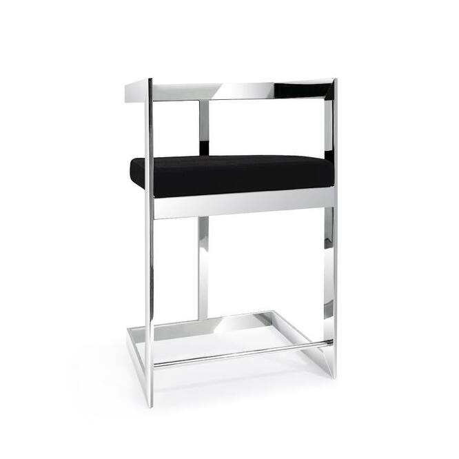 Black Velvet Barstool Polished Silver Frame - Silver