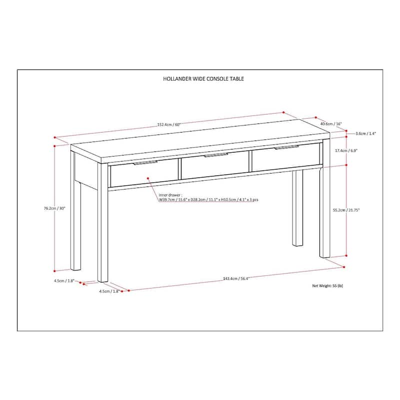 WYNDENHALL Fabian 60 inch Wide Solid Wood Contemporary Console Table - 60" W x 16" D x 30" H