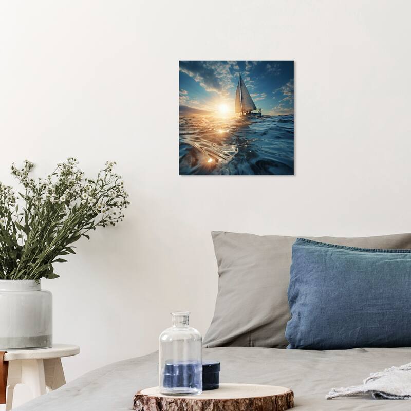 Wynwood Studio Canvas Nautical and Coastal High Seas Blue and Light Yellow Nautical & Coastal Wall Art Canvas Print - 12 x 12
