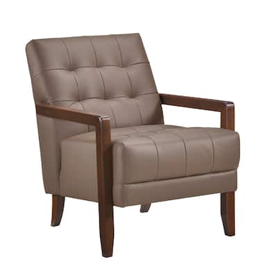 Modern Style Accent Chair Leather Upholstered Tufted Detail Walnut Finish Wood Furniture 1pc