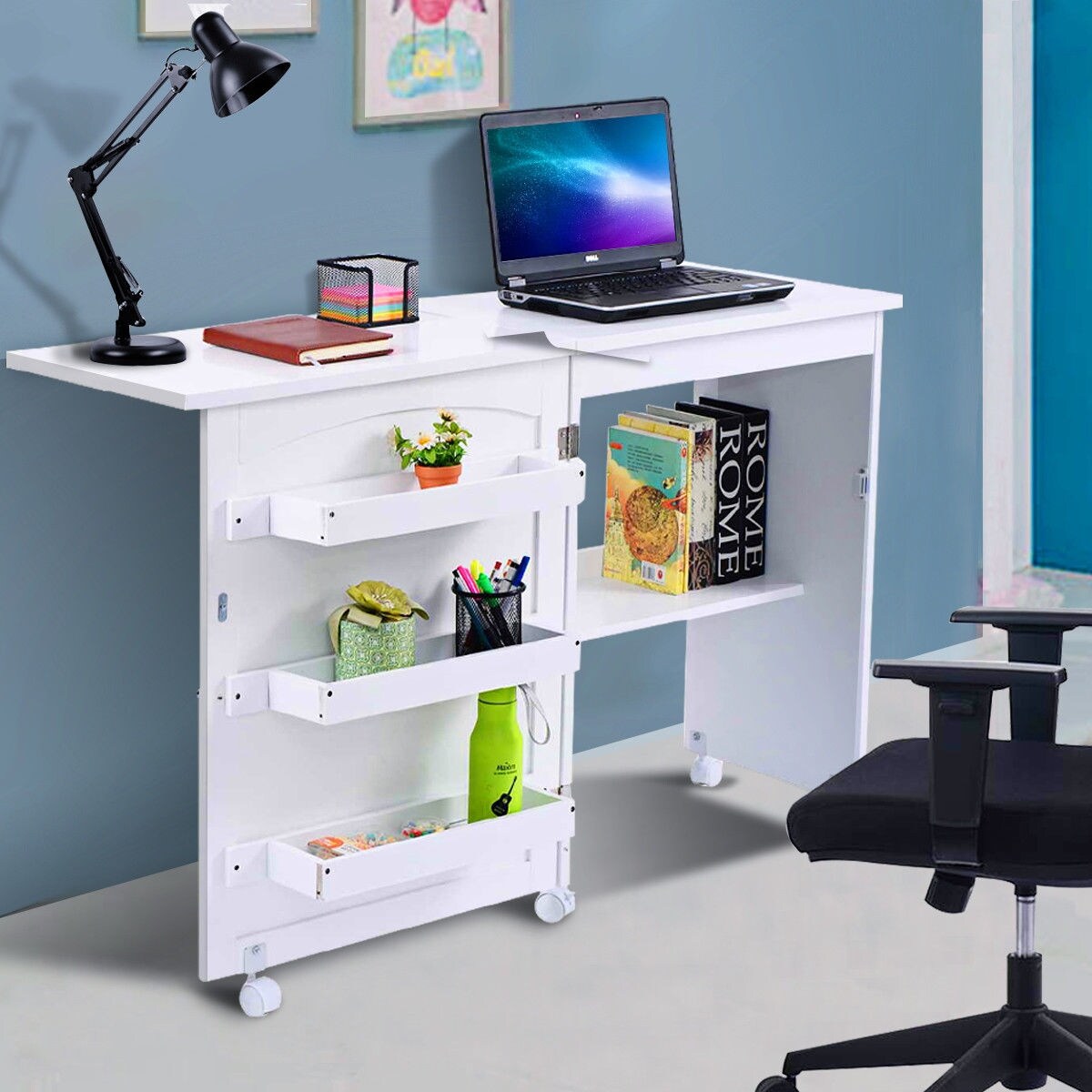 Shop Gymax Swing Craft Table Shelves Storage Folding Overstock