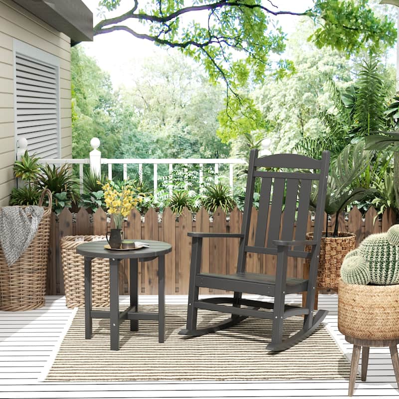 Laguna Hdpe All Weather Outdoor Patio Rocking Chair With Side Table (2-Piece Set) - Grey