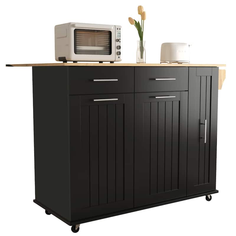 Kitchen Island with Drop Leaf, Kitchen Storage cart with 3 Tier Pull Out Cabinet Organizer, Internal Storage Rack