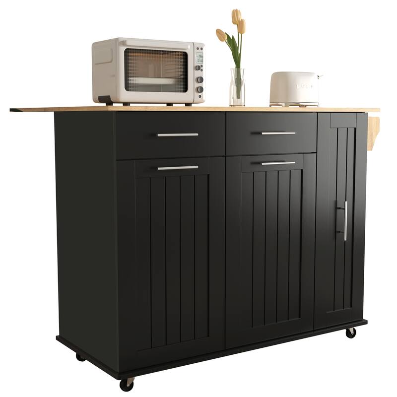 Kitchen Island with Drop Leaf, Towel Rack and 2 Drawers