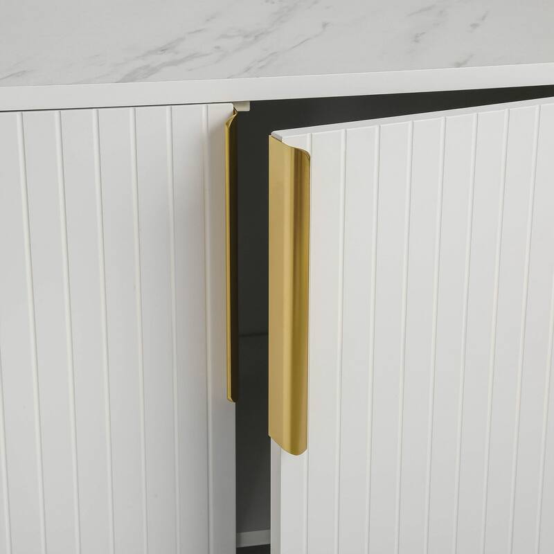 Modern sideboard with Four Doors, Metal handles & Legs and Adjustable Shelves Kitchen Cabinet