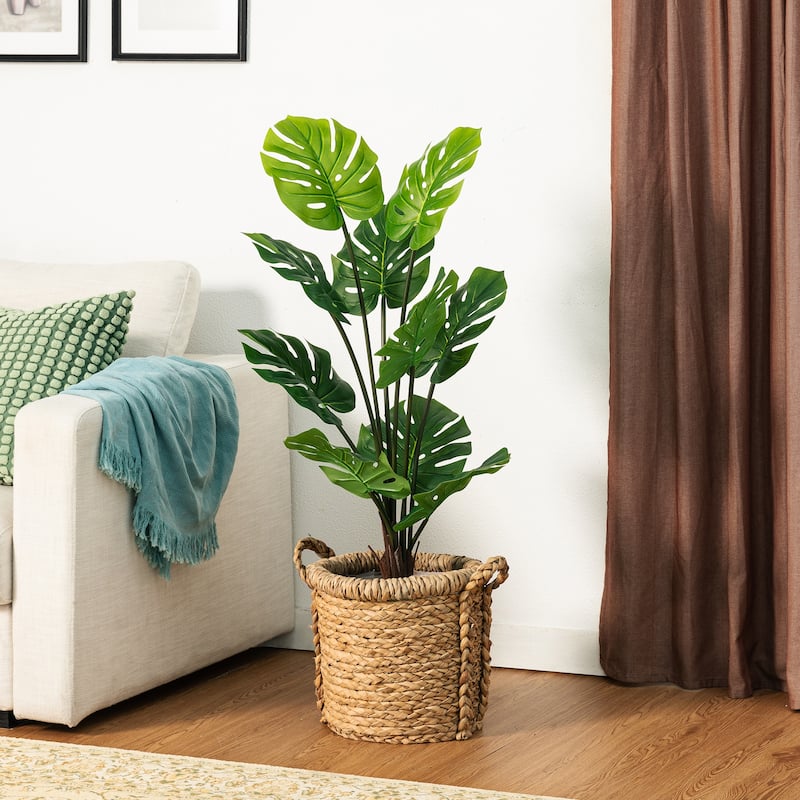 Glitzhome 3.5ft. Artificial Monstera Deliciosa Plant Palm Tree in Pot - 18.00"D X 41.00"H