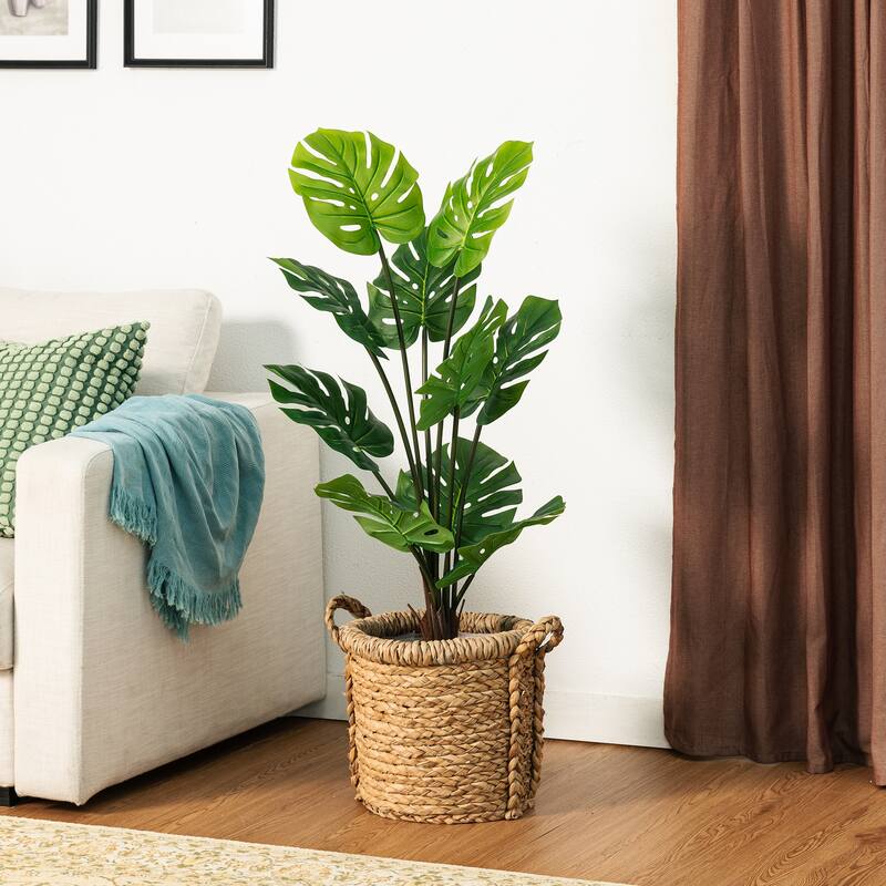 Glitzhome 3ft-6ft Set of 2 Artificial Olive Trees/ Bamboo/ Ficus with Ceramic Planters Real Touch