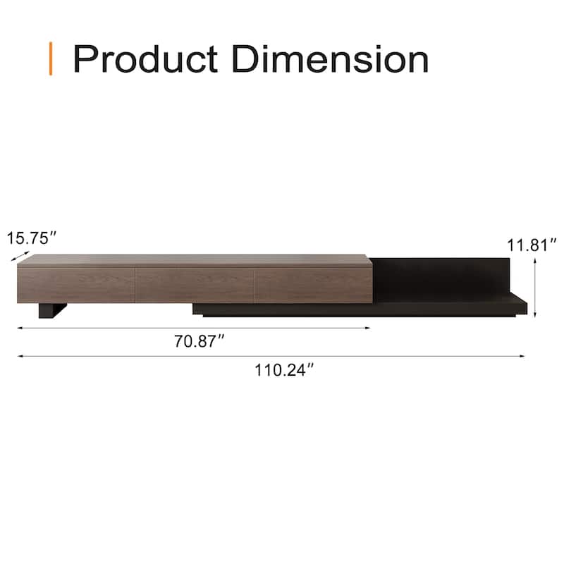 3-Drawer Retracted Extendable TV Stand Media Console In Stretch - 70.9" - 110.2"