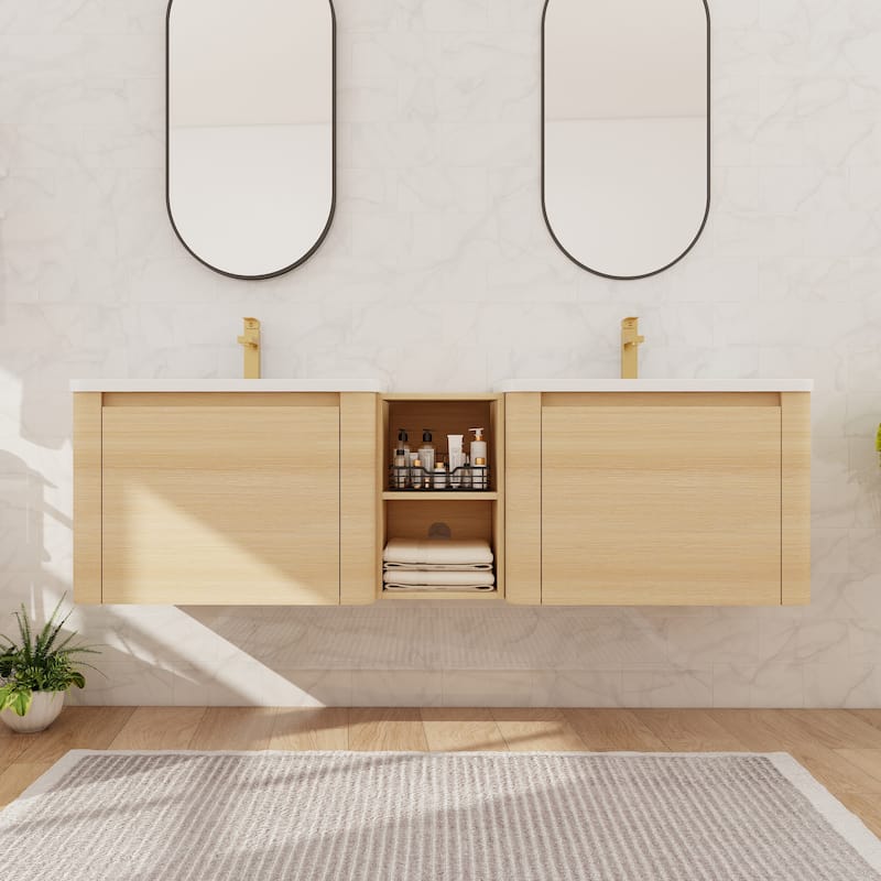 Beingnext 24''/28''/36''/40''/60''/68'' Floating Bathroom Vanity with Sink, Wall Mounted Bathroom Vanity with Soft Close Door