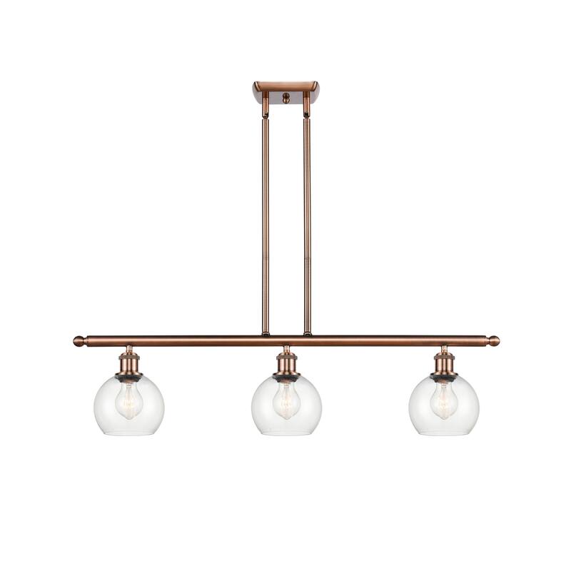 Innovations Lighting Athens 3 Light 36" Island Light - 6" Shade - Clear/Antique Copper
