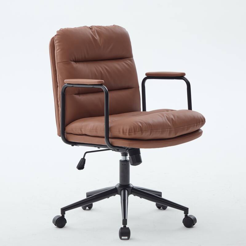 Modern Office Chair, Mid-Back Office Chair, PU Leather Computer Chair with 360° Swiveling Seat, for Living Room, Bedroom