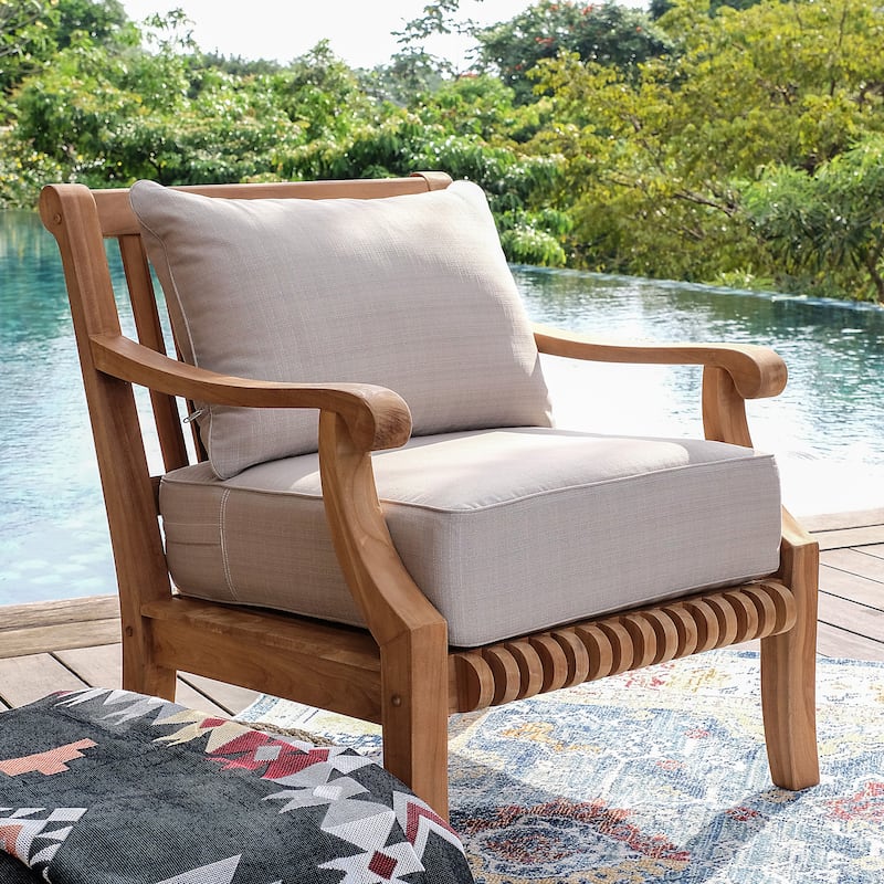 Cambridge Casual Chara Teak Patio Club Chair with Cushion - Natural Teak/Beige Cushion