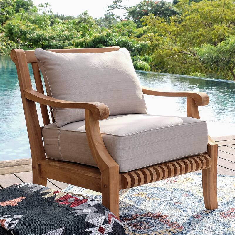 Cambridge Casual Kano 3-piece Teak Wood Outdoor Chat Set with Cushion - Natural Teak/Beige Cushion