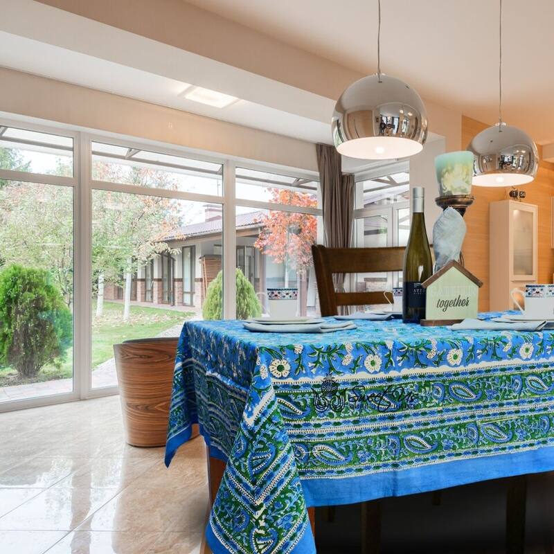 Royal Paisley Floral Cotton Block Print Tablecloth Rectangle