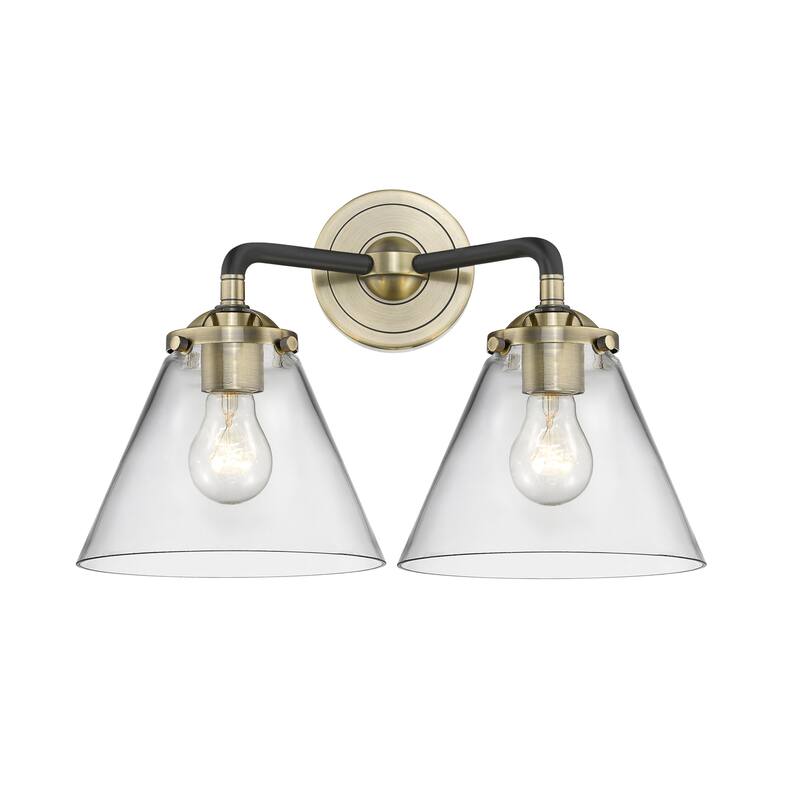 Innovations Lighting Large Cone 2 Light 16" Wide Bathroom Vanity Light - Black Antique Brass / Clear