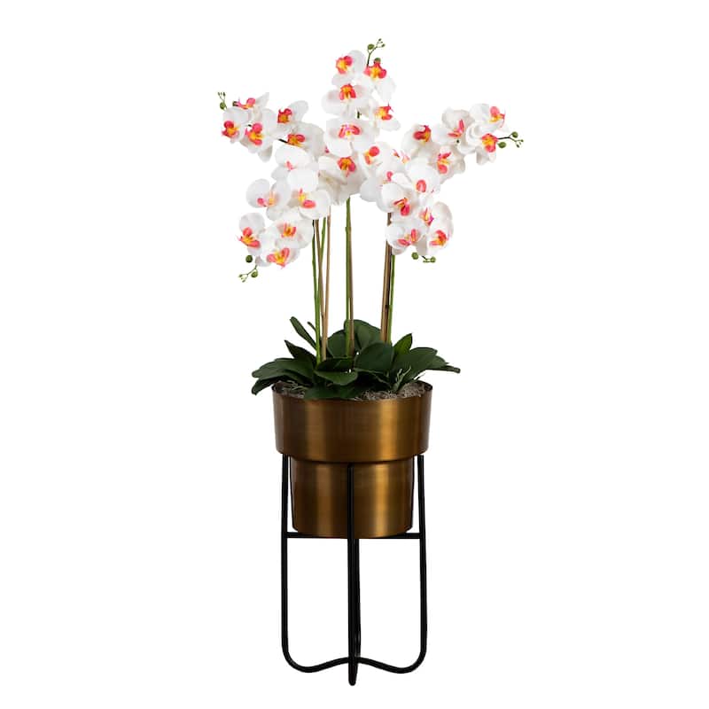 Orchid Floral Artificial Arrangement with Planter and Stand - 48" - White
