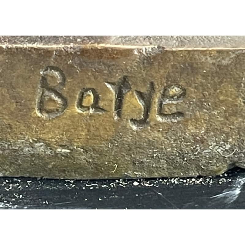 Signed Barye Bear Attacking Eagle Bronze Sculpture Marble Base Figurine Statue