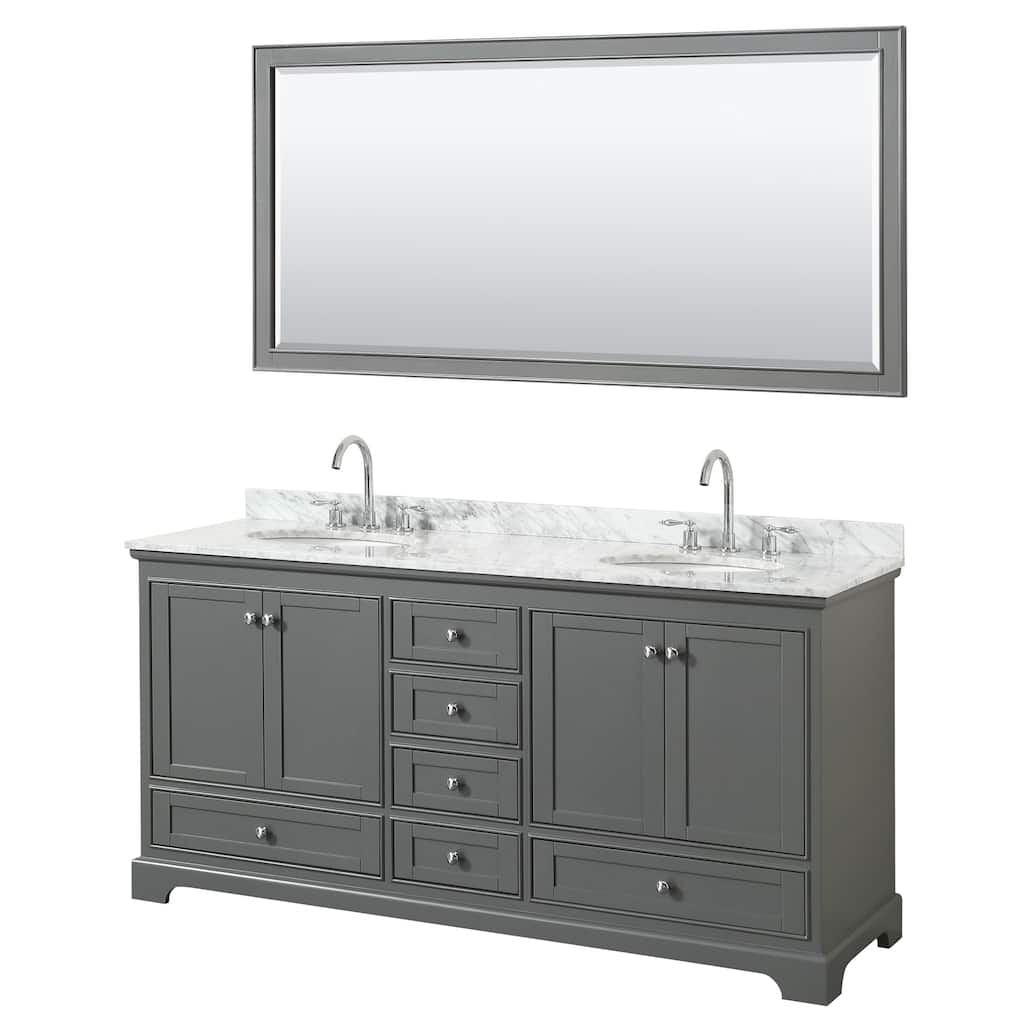 Deborah 72-inch Dark Gray Double Vanity, Oval Sinks, 70-inch Mirror