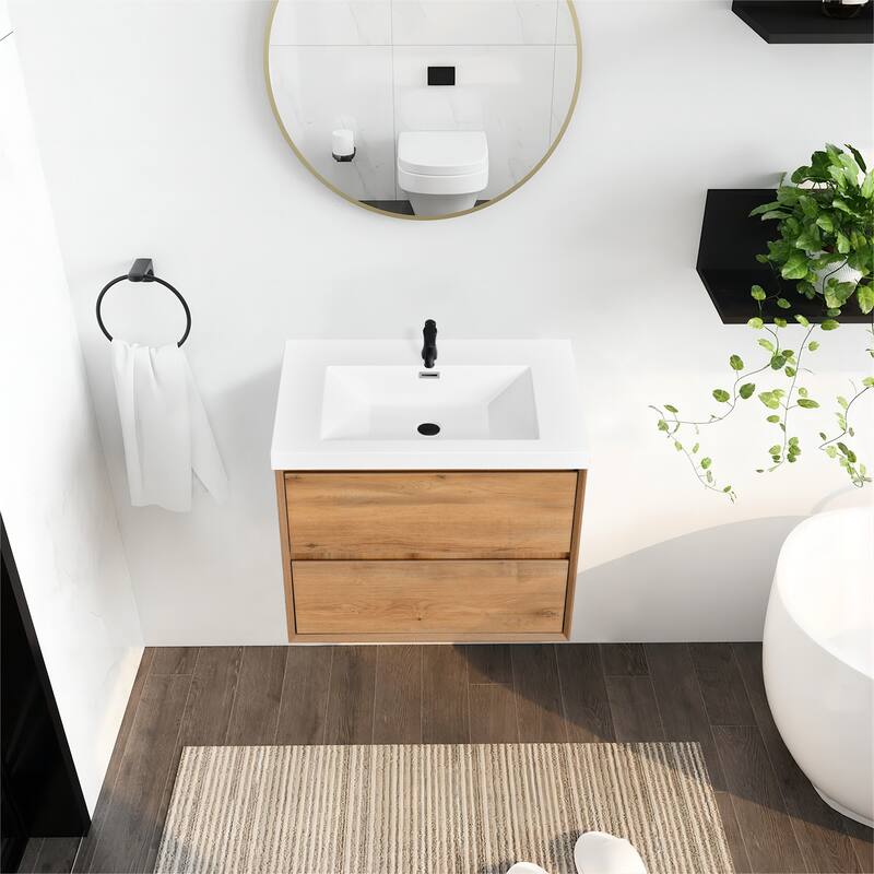 NebulaSky 30 in Wall Mounted Single Sink Bathroom Vanity with Top Combo Cabinet Vanity Set Invisible Handles