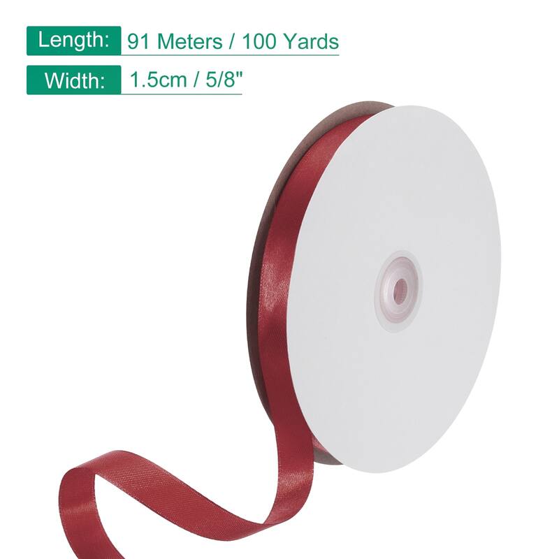 Satin Ribbon, 100 Yards Single Face Polyester Satin Ribbon - Wine Red - 5/8 Inch