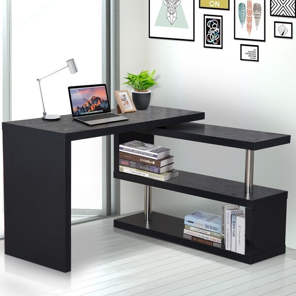 HOMCOM 75" Modern Corner Rotating Combo L-Shaped Computer Desk Workstation with 2 Storage Shelves. Opens flyout.