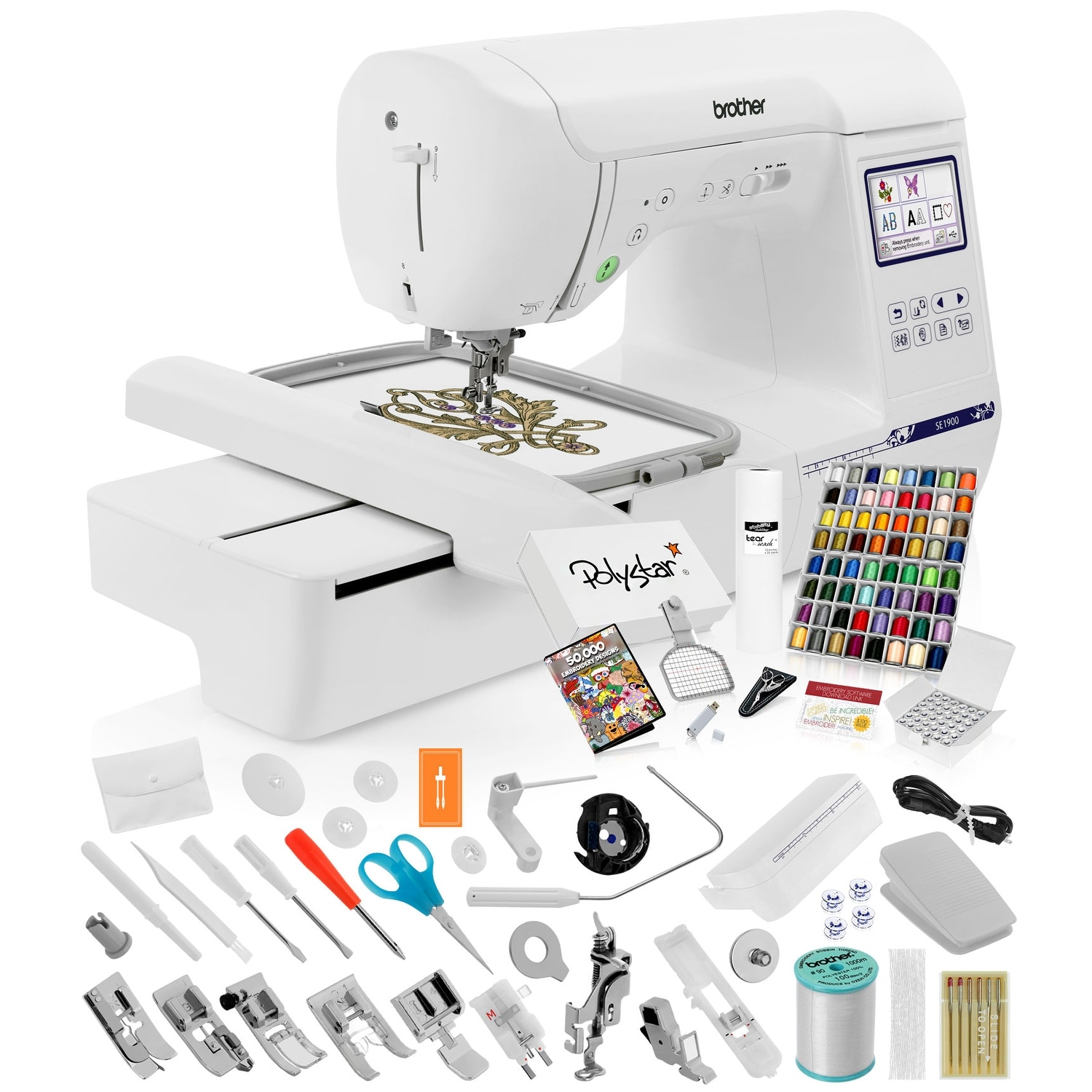 Brother SE1900 Sewing and Embroidery Machine w/ Grand Slam Package Includes  64 Embroidery Threads + Prewound Bobbins + More - Bed Bath & Beyond -  20978988