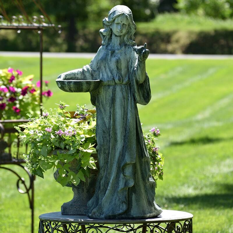 38" Standing Girl with Bird Statue