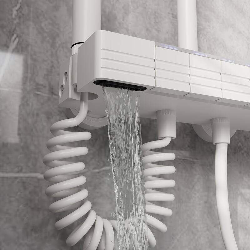 White Thermostatic Shower System with Digital Display, 4 Function Rainfall Shower Head CEC Certified Aluminum Shower Faucet Set