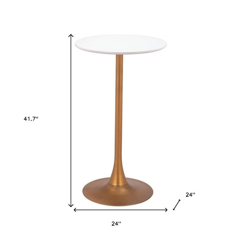HomeRoots 24" White and Gold Wood and Steel Rounded Bar Table - 24.00 in. x 41.70 in. x 24.00 in.
