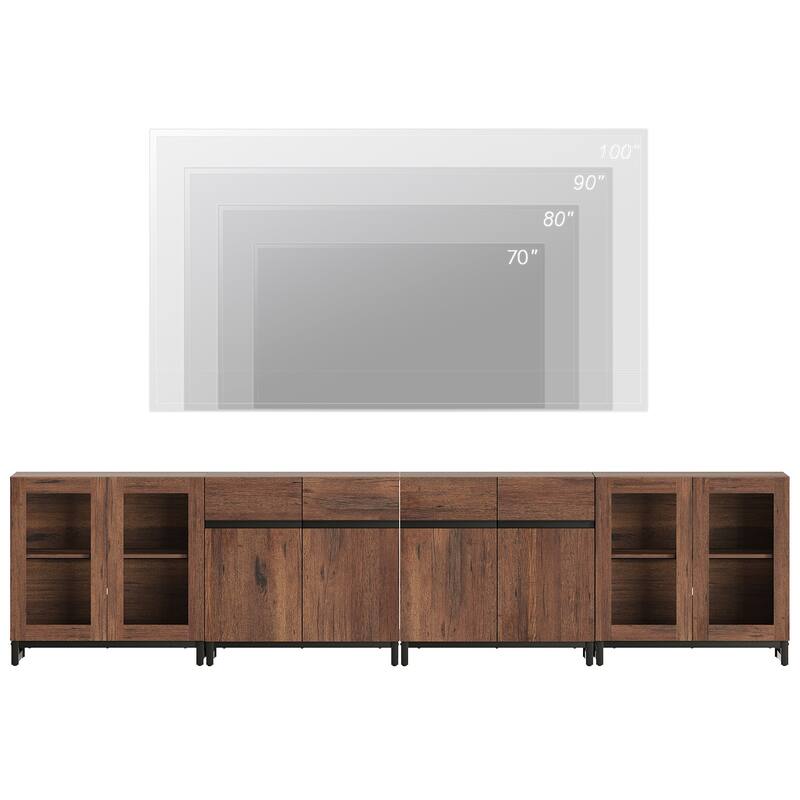 4-in-1 TV Stand for 120" TVs, Entertainment Center with Glass Doors & Metal Legs