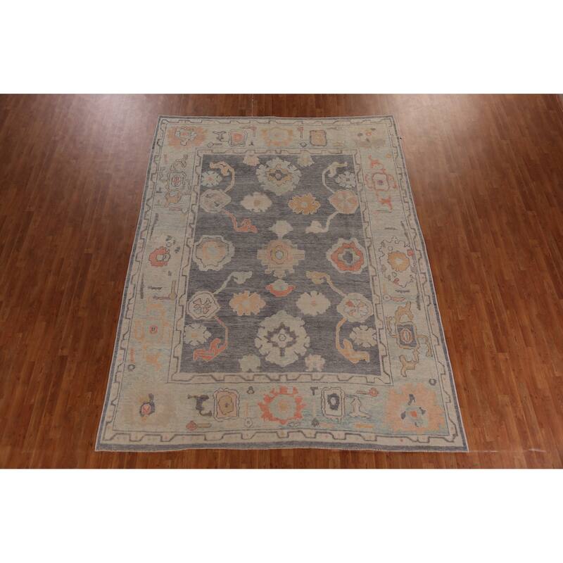 Hand Knotted Oriental 100% Wool Carpet Transitional All-Over Greys & Charcoal Oushak Area Rug - 11' 7'' X 8' 10''