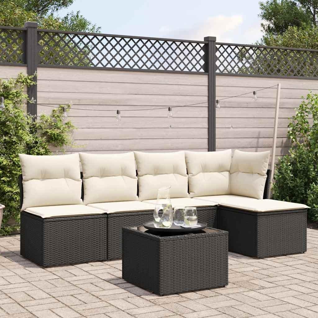vidaXL Garden Sofa Set Black PE rattan, powder-coated steel, tempered glass - 21.7 x 21.7 x 14.6
