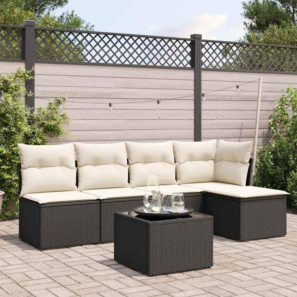 vidaXL Garden Sofa Set Black PE rattan, powder-coated steel, tempered glass - 21.7 x 21.7 x 14.6